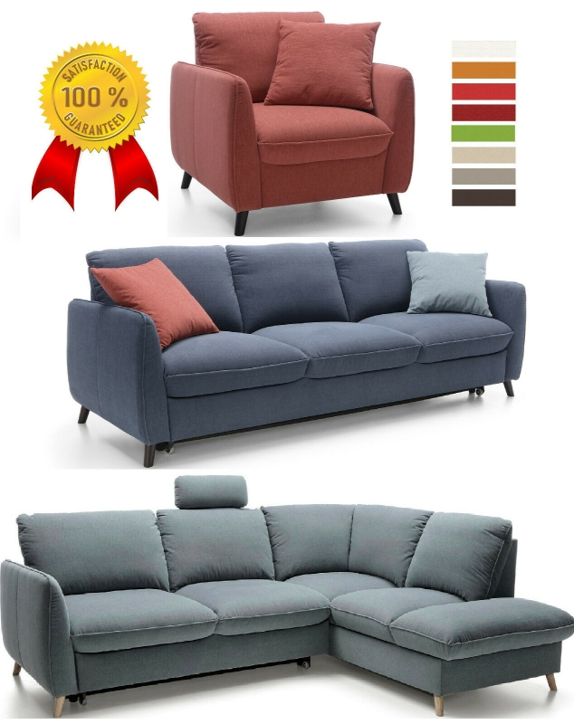 MODELL "NILS", 3-SITZER SOFA MIT BETTFUNKTION, IN STOFF ( PERSEMPRA – freie Farbwahl) !