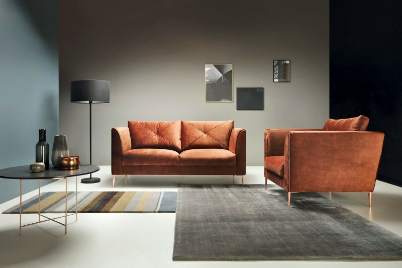 MODELL "FARINA", 2-SITZER SOFA IN TERRACOTTA STOFF ( ADORE, freie Farbwahl ) !