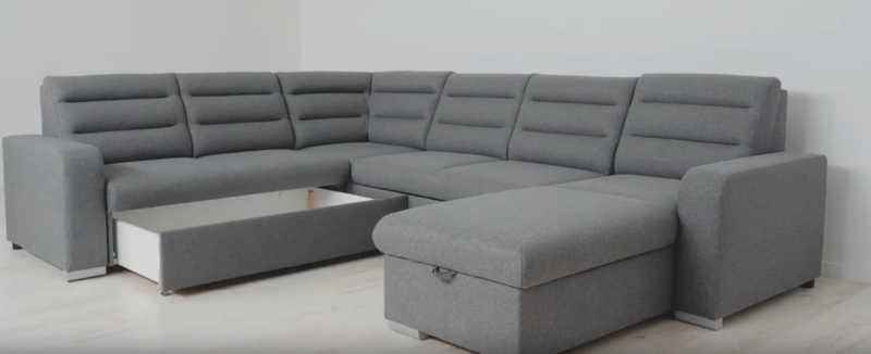 MODELL "AMARANTE", ECKSOFA MIT BETTFUNKTION UND STAURAUM IN GRAU STOFF