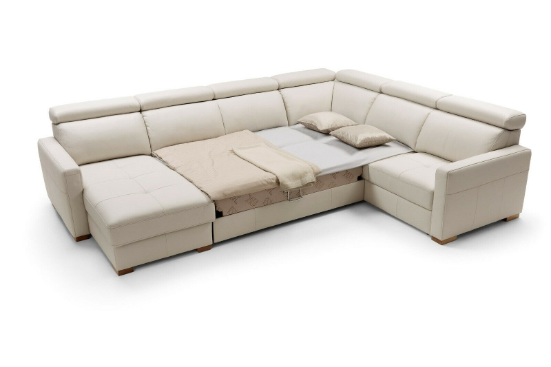 MODELL "ERGO", ECKSOFA U-FORM MIT BETTFUNKTION UND STAURAUM, IN ECHTLEDER ( PRESTIGE , freie Farbwahl ) !