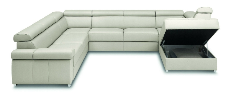 MODELL "ZOOM", ECKSOFA 3F+E+2,5BK+E+1BK MIT BETTFUNKTION UND STAURAUM , IN ECHTLEDER ( NATURELLE , freie Farbwahl ) !