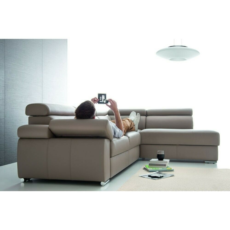 MODELL "ZOOM", ECKSOFA MIT BETTFUNKTION UND STAURAUM , IN ECHTLEDER ( NATURELLE , freie Farbwahl ) !