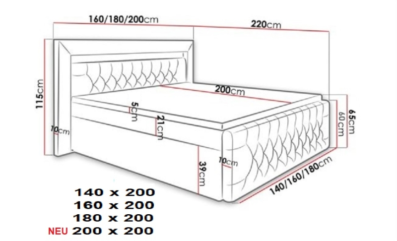 MODELL:  " PRINCESSE " BOXSPRINGBETT MIT TOPPER 140 x 200 cm & 160 x 200 cm & 180 x 200 cm IN SAMTSTOFF VELVET