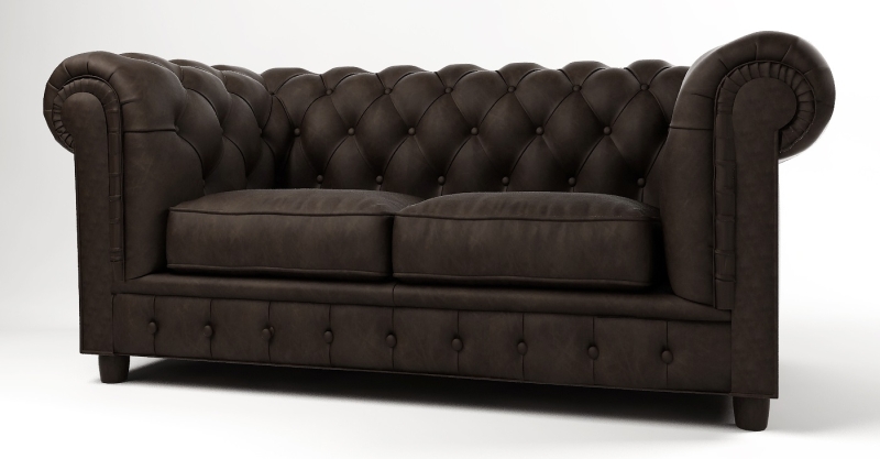 MODELL:  " CHESTERFIELD MOCCA " 2-SITZER SOFA IN STOFF "AMORE" PREMIUM