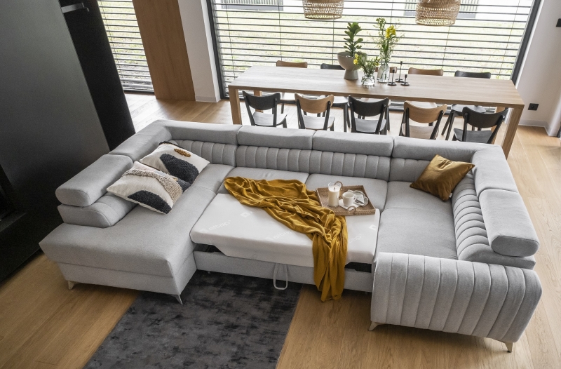 MODELL „KASSIOPEIA“ ECKSOFA MIT BETTFUNKTION IN STOFF „VELVET“ PREMIUM