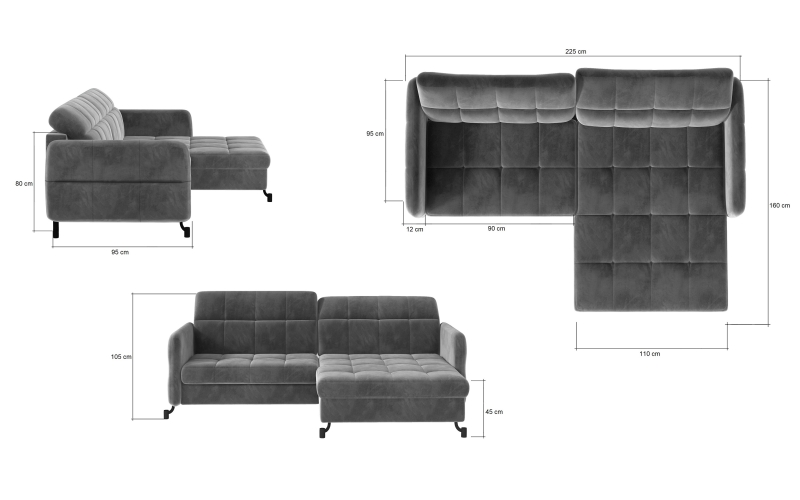 MODELL „COSELLA“ ECKSOFA MIT BETTFUNKTION IN STOFF „VELVET“ PREMIUM