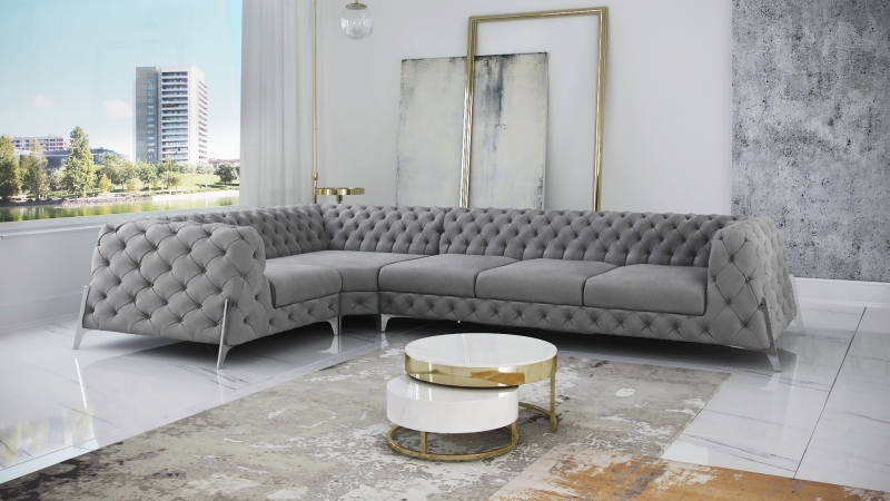 MODELL CHESTERFIELD „KING“ MODULARES ECKSOFA: 1 + 2 + 3 + (E) + 3 + 2 + 1 IN SAMTSTOFF VELVET PREMIUM