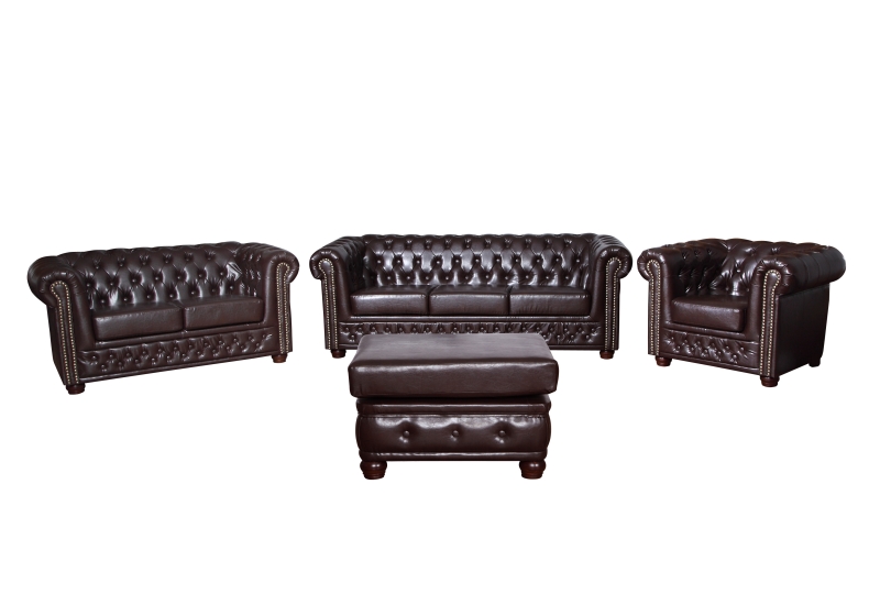 MODELL " CHESTERFIELD" HOCKER - KLEIN (75 x 70 cm) IN LEDER LOOK PREMIUM