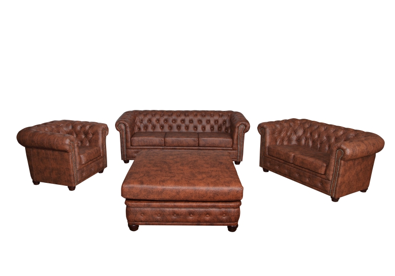 MODELL:  " CHESTERFIELD CLASSIC “  HOCKER GROSS ( 100 X 100 ) IN  INDUSTRIAL STYLE LEDER LOOK PREMIUM *)