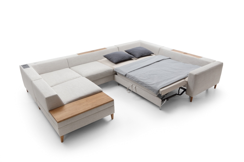 MODELL „ALIKA“ ECKSOFA in U-FORM mit Bettfunktion und Stauraum in Stoff MONOLITH