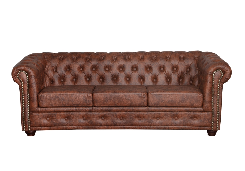 MODELL:  " CHESTERFIELD CLASSIC “  3 - SITZER SOFA IN  INDUSTRIAL STYLE LEDER LOOK PREMIUM *)