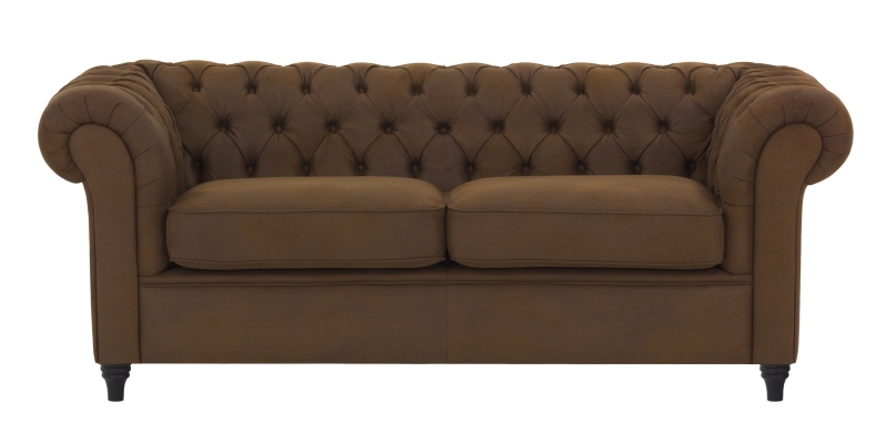 MODELL:  " CHESTERFIELD WINDSOR “ 3-SITZER SOFA IN VINTAGE BRAUN WILDLEDER LOOK PREMIUM