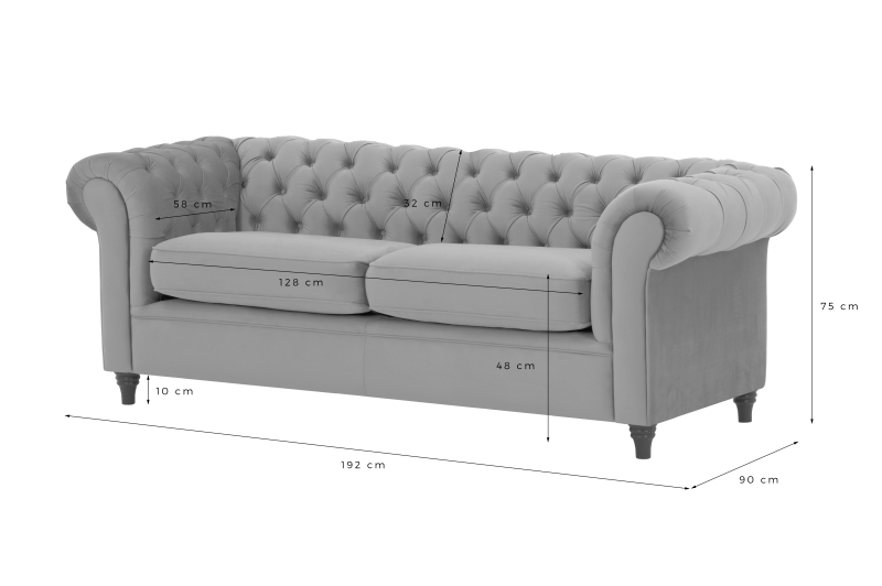 MODELL:  " CHESTERFIELD WINDSOR " 3-SITZER SOFA IN SAMTSTOFF „ VELOURS “ PREMIUM