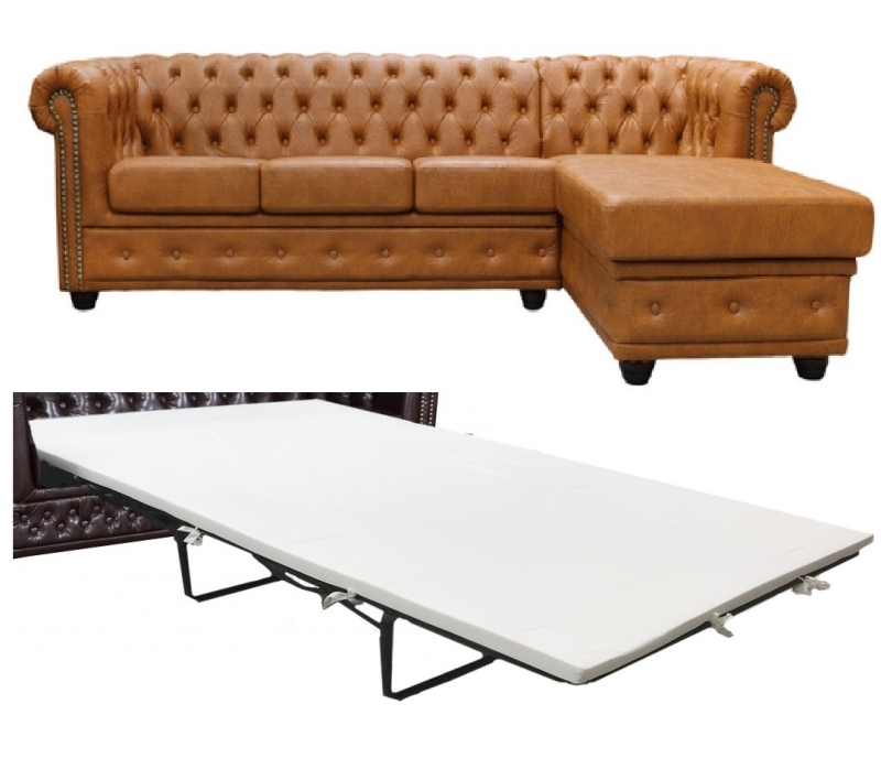 Modell " CHESTERFIELD" 3 - SITZER ECKSOFA MIT ODER OHNE BETTFUNKTION IN LEDER LOOK PREMIUM