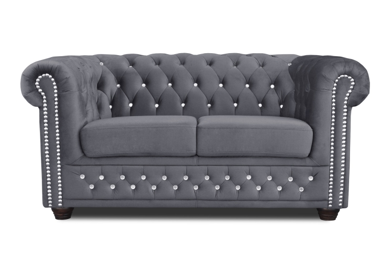 MODELL:  " CHESTERFIELD  MIT KRISTALLSTEINEN “  2 - SITZER SOFA IN STOFF "AMORE" PREMIUM