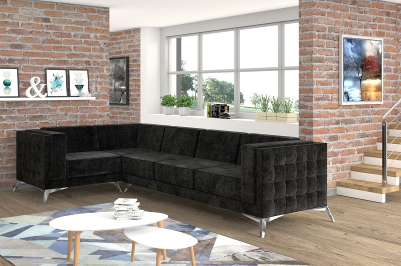 MODELL „WASHINGTON“ MODULARES ECKSOFA: 1 + 2 + 3 + (E) + 3 + 2 + 1 IN SAMTSTOFF VELVET PREMIUM