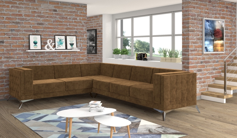 MODELL „WASHINGTON“ MODULARES ECKSOFA: 1 + 2 + 3 + (E) + 3 + 2 + 1 IN SAMTSTOFF VELVET PREMIUM