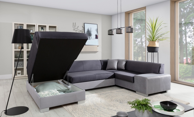 MODELL „ HAVANA“ ECKSOFA IN U-FORM IN GRAU - HELLGRAU