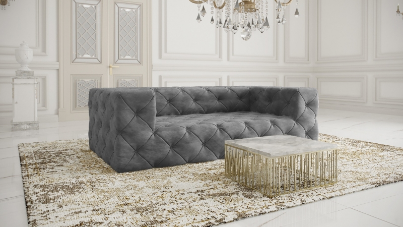 MODELL "CHESTERFIELD PLATINUM" 3 SITZER SOFA IN SAMTSTOFF VELVET !