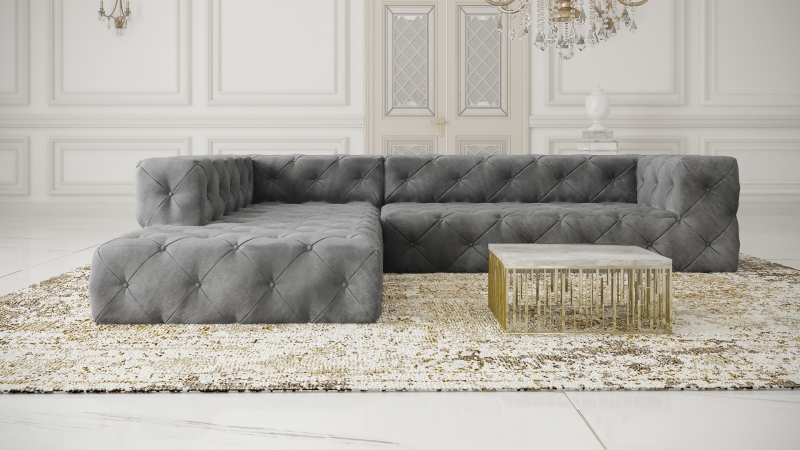 MODELL "CHESTERFIELD PLATINUM" ECKSOFA IN SAMTSTOFF VELVET !