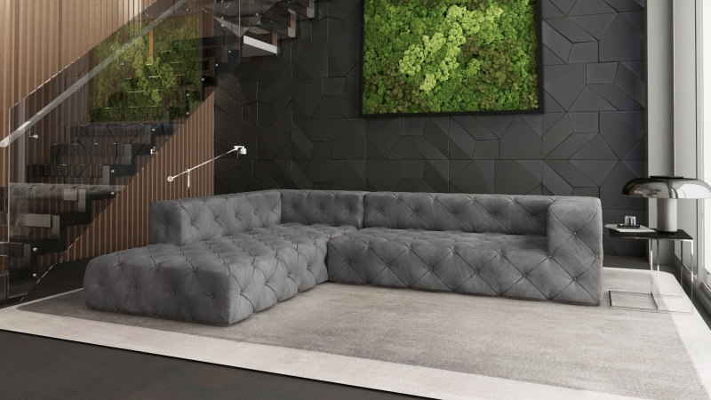 MODELL "CHESTERFIELD PLATINUM" ECKSOFA IN SAMTSTOFF VELVET !