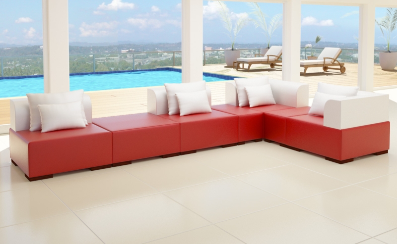 Modell VICTORIA: LEDER LOOK: 2 FARBIG - MODULARES SOFA IN 7 TEILEN
