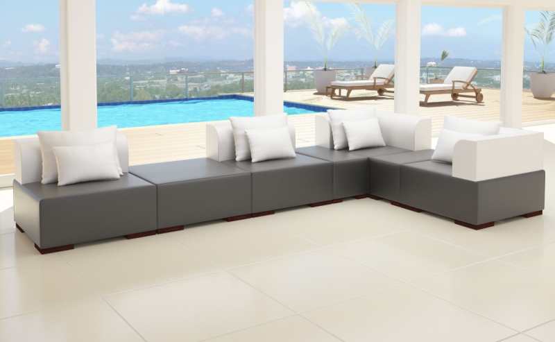 Modell VICTORIA: LEDER LOOK: 2 FARBIG - MODULARES SOFA IN 7 TEILEN