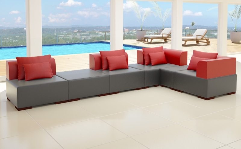 Modell VICTORIA: LEDER LOOK: 2 FARBIG - MODULARES SOFA IN 7 TEILEN