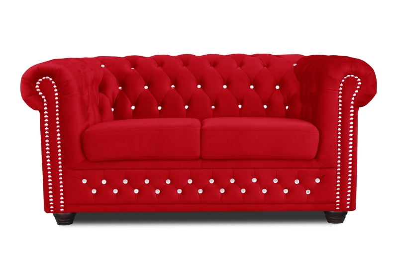 MODELL:  " CHESTERFIELD  MIT KRISTALLSTEINEN “  2 - SITZER SOFA IN STOFF "AMORE" PREMIUM