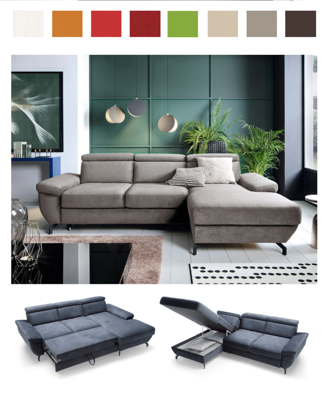 MODELL "RIMA", ECKSOFA MIT BETTFUNKTION IN STOFF ( MONOLITH , freie Farbwahl) !