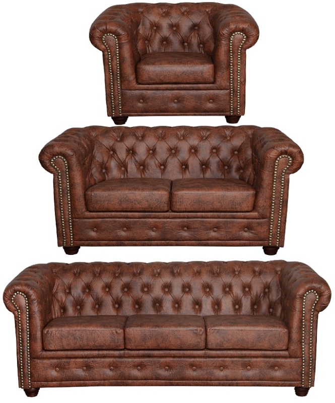 MODELL:  " CHESTERFIELD CLASSIC “ SET: [  3 + 2 + 1 ] IN  INDUSTRIAL STYLE LEDER LOOK PREMIUM *)