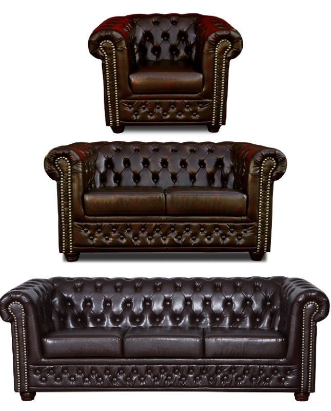 MODELL:  " CHESTERFIELD “  SET: [  3 + 2 + 1 ]  IN  LEDER LOOK  PREMIUM