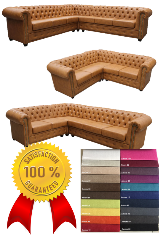 Modell " CHESTERFIELD 3 + E + 3 + BETT" MODULARES ECKSOFA MIT BETTFUNKTION IN LEDER LOOK PREMIUM