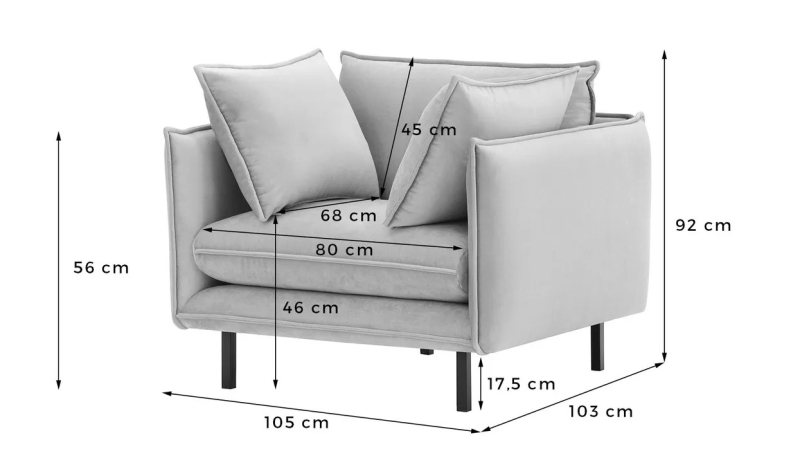 MODELL:  VICTORIA 1,5 SITZER SESSEL (BREITER SESSEL) IN SAMTSTOFF „ KRONOS “