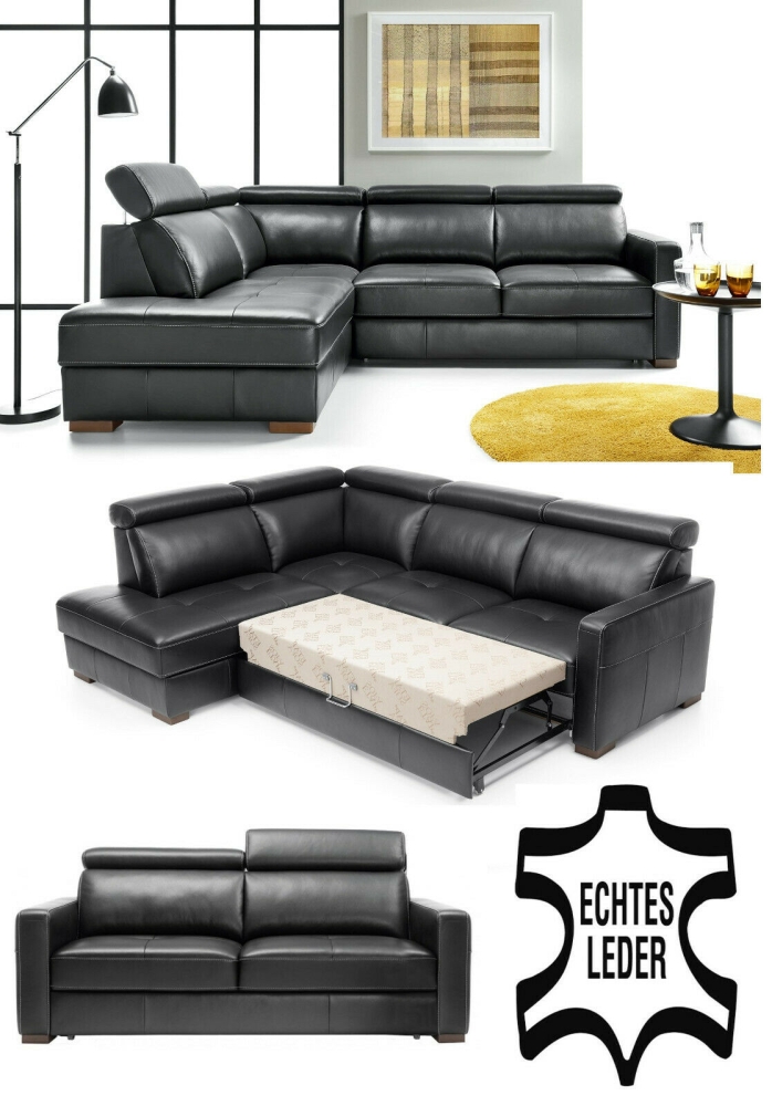 MODELL "ERGO", 3-SITZER SOFA MIT BETTFUNKTION, IN ECHTLEDER ( PRESTIGE , freie Farbwahl ) !