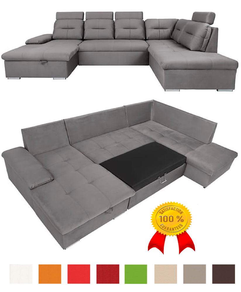 MODELL "DAKAR", WOHNLANDSCHAFT MIT BETT, IN STOFF ( MONOLITH – freie Farbwahl) !