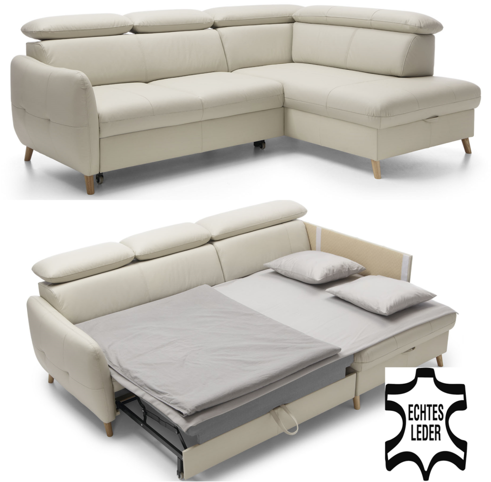 MODELL "HUGO", ECKSOFA MIT BETTFUNKTION UND STAURAUM IN ECHTLEDER ( EVOLUTION , freie Farbwahl ) !