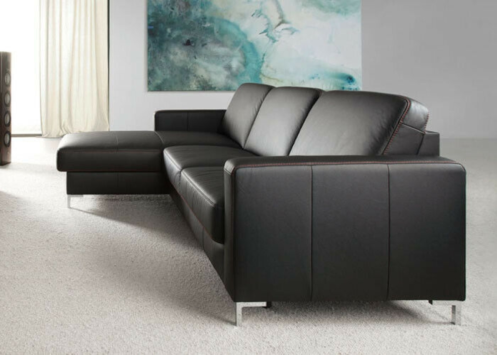 MODELL "BASIC", ECKSOFA MIT BETTFUNKTION IN ECHTLEDER ( NATURELLE, freie Farbwahl ) !