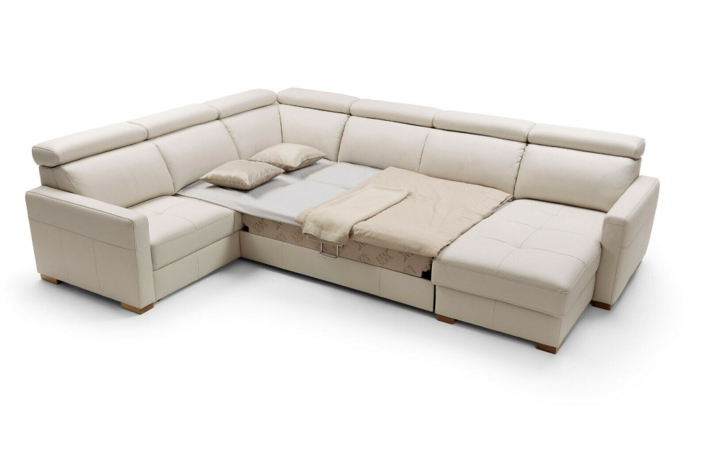 MODELL "ERGO", ECKSOFA U-FORM MIT BETTFUNKTION UND STAURAUM, IN ECHTLEDER ( PRESTIGE , freie Farbwahl ) !