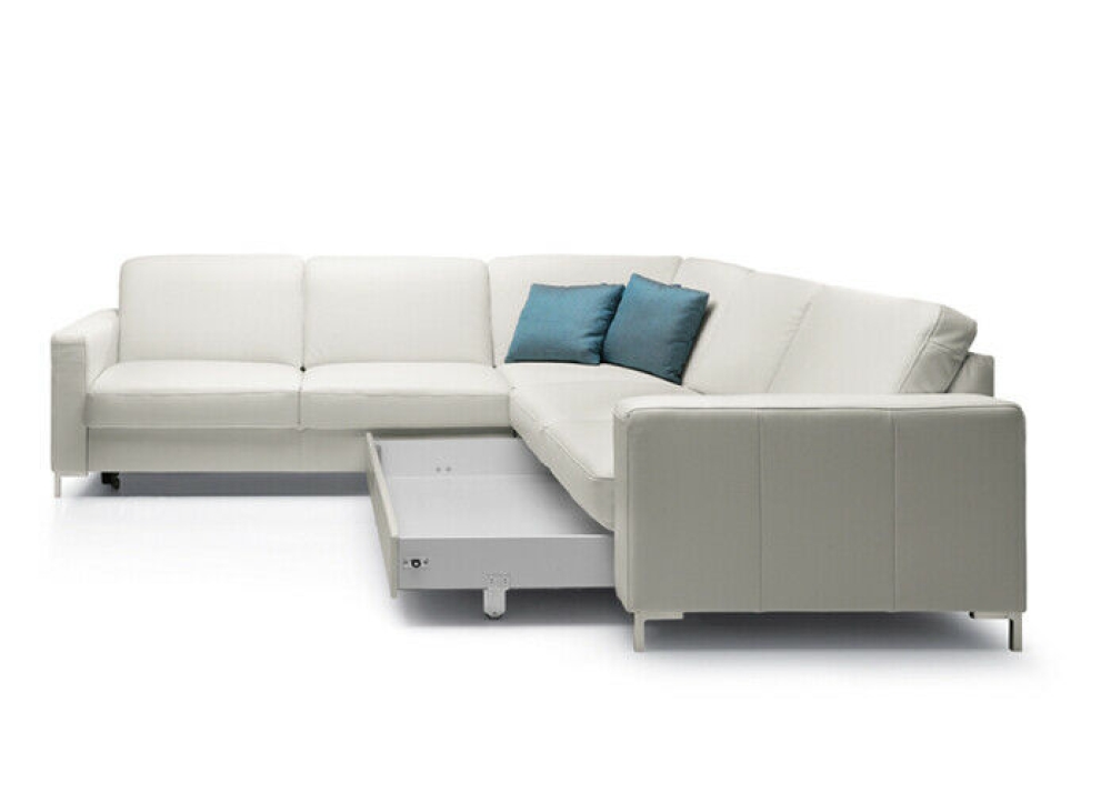 MODELL "BASIC", ECKSOFA 2,5+E+2 MIT BETTFUNKTION IN ECHTLEDER ( NATURELLE, freie Farbwahl ) !