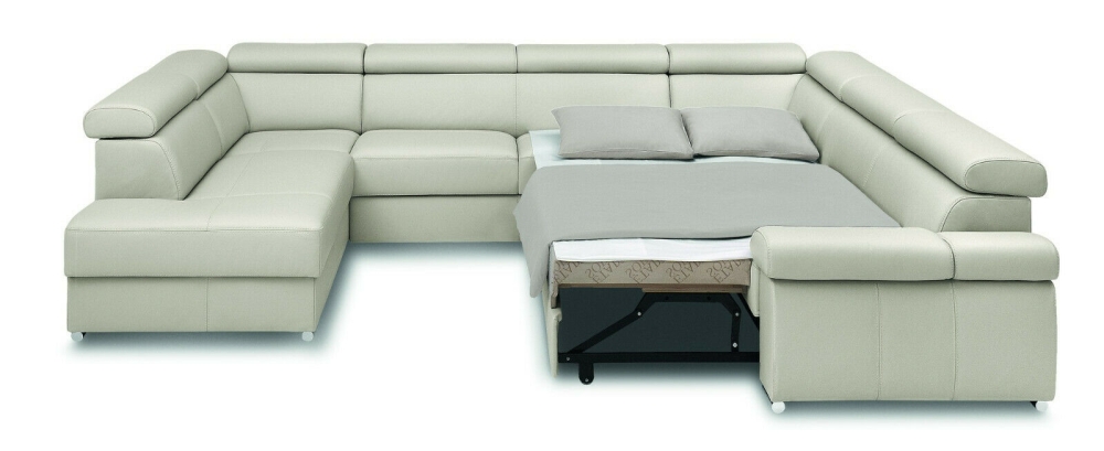 MODELL "ZOOM", ECKSOFA 1BK+E+2,5BK+E+3F MIT BETTFUNKTION UND STAURAUM , IN ECHTLEDER ( NATURELLE , freie Farbwahl ) !