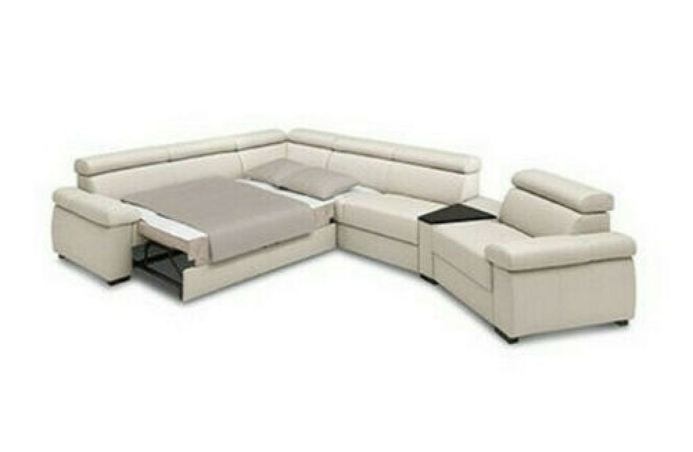 MODELL "ZOOM", ECKSOFA 3F+E+2,5BK+T+1B  MIT BETTFUNKTION UND STAURAUM , IN ECHTLEDER ( NATURELLE , freie Farbwahl ) !