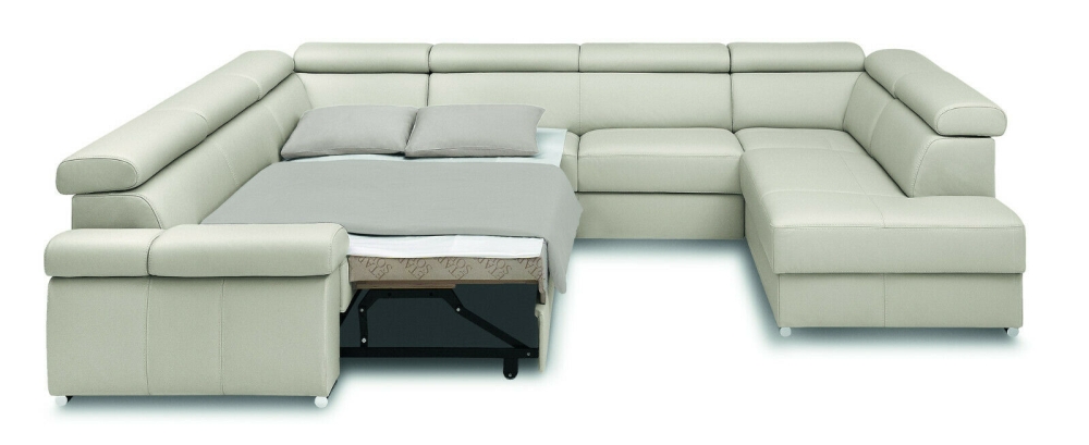 MODELL "ZOOM", ECKSOFA 3F+E+2,5BK+E+1BK MIT BETTFUNKTION UND STAURAUM , IN ECHTLEDER ( NATURELLE , freie Farbwahl ) !