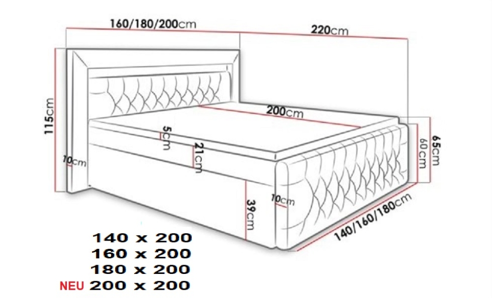MODELL:  " PRINCESSE " BOXSPRINGBETT MIT TOPPER 140 x 200 cm & 160 x 200 cm & 180 x 200 cm IN SAMTSTOFF VELVET