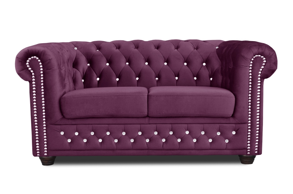 MODELL:  " CHESTERFIELD  MIT KRISTALLSTEINEN “  2 - SITZER SOFA IN STOFF "AMORE" PREMIUM