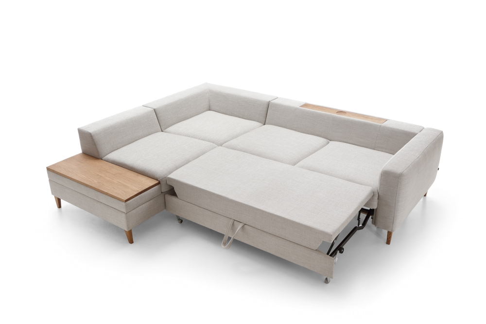 MODELL „ALIKA“ ECKSOFA in L-FORM mit Bettfunktion und Stauraum in Stoff MONOLITH