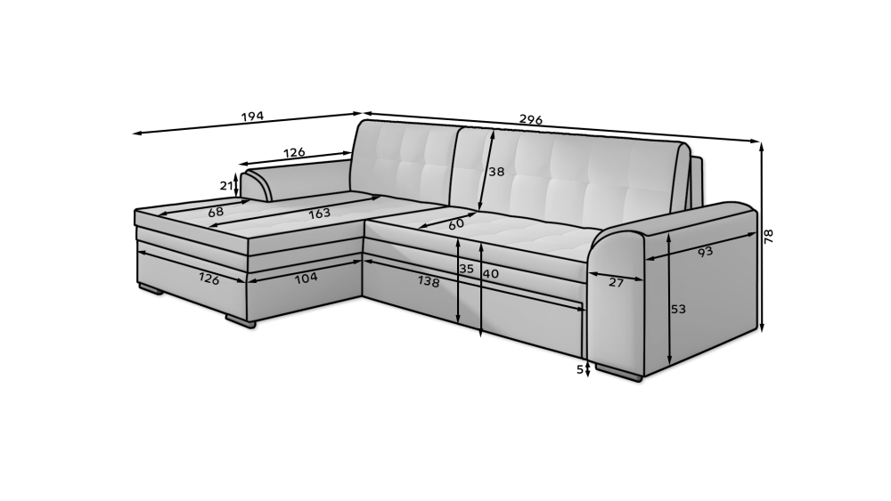 MODELL „BENEDETTO “ ECKSOFA MIT BETTFUNKTION IN STOFF „VELVET“ PREMIUM