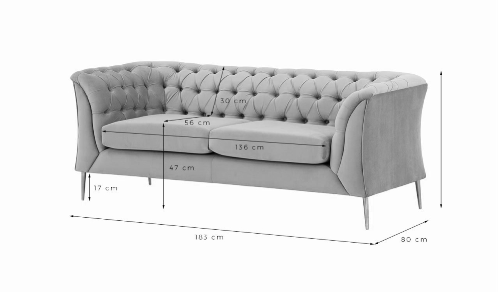 MODELL:  CHESTERFIELD MODERN ART „M“ 2-SITZER SOFA IN SAMTSTOFF „ VELOURS “ PREMIUM