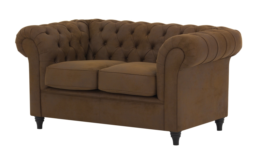 MODELL:  " CHESTERFIELD WINDSOR “ 2-SITZER SOFA IN VINTAGE BRAUN WILDLEDER LOOK PREMIUM