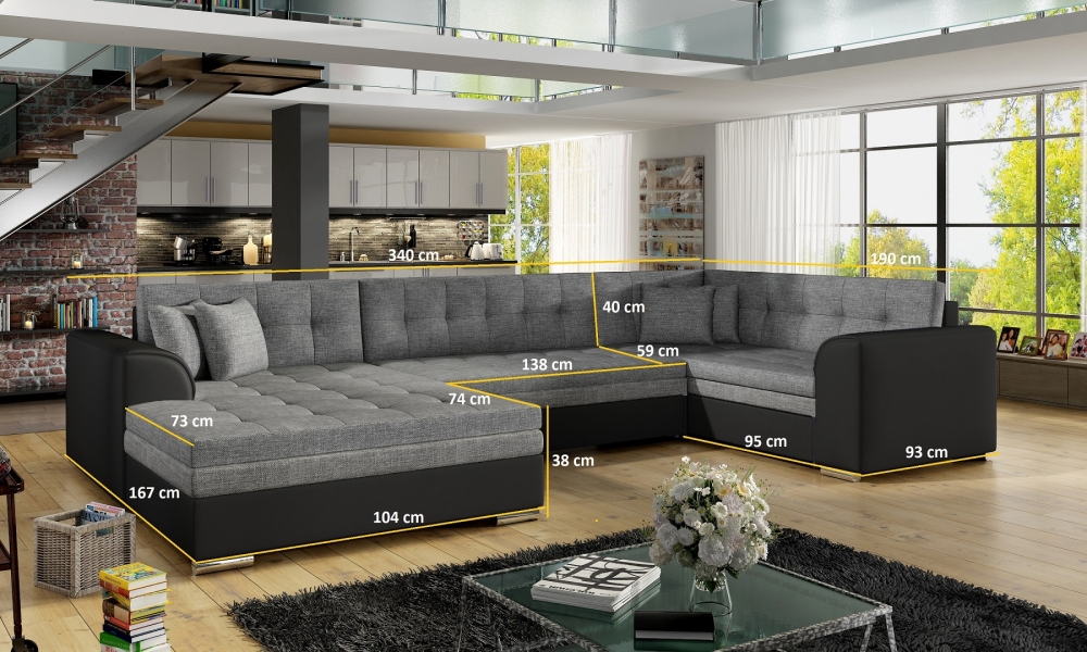 MODELL „ DAMARIO “ ECKSOFA IN U-FORM IN SAMTSTOFF VELVET *)